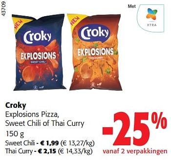 Promoties Croky explosions pizza, sweet chili of thai curry - Croky - Geldig van 02/11/2023 tot 14/11/2023 bij Colruyt