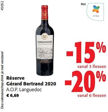 Promoties Réserve gérard bertrand 2020 a.o.p. languedoc - Rode wijnen - Geldig van 02/11/2023 tot 14/11/2023 bij Colruyt