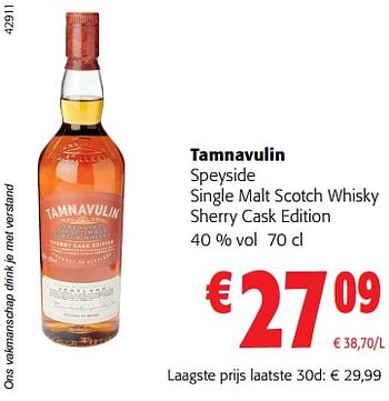 Promoties Tamnavulin speyside single malt scotch whisky sherry cask edition - Tamnavulin - Geldig van 02/11/2023 tot 14/11/2023 bij Colruyt