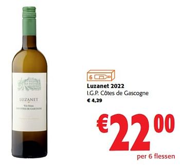 Promoties Luzanet 2022 i.g.p. côtes de gascogne - Witte wijnen - Geldig van 02/11/2023 tot 14/11/2023 bij Colruyt