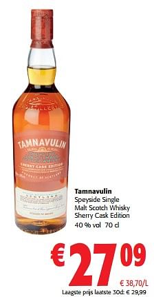 Promoties Tamnavulin speyside single malt scotch whisky sherry cask edition - Tamnavulin - Geldig van 02/11/2023 tot 14/11/2023 bij Colruyt