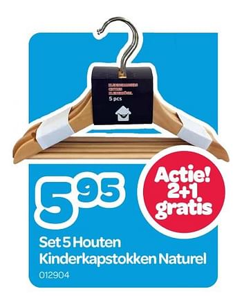 Promoties Set 5 houten kinderkapstokken naturel - Huismerk - Happyland - Geldig van 30/10/2023 tot 10/12/2023 bij Happyland