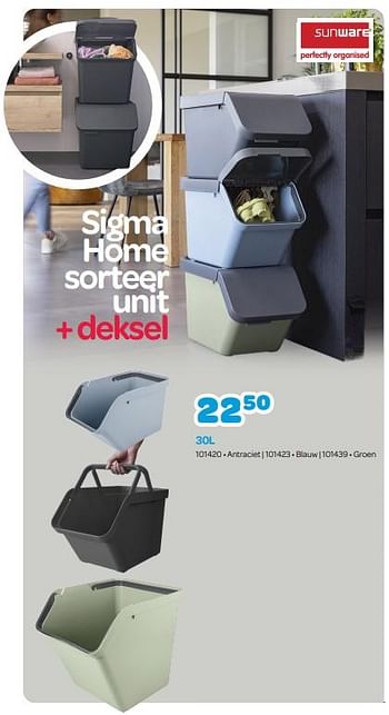 Promoties Sigma home sorteer unit + deksel 30l - Sunware - Geldig van 30/10/2023 tot 10/12/2023 bij Happyland