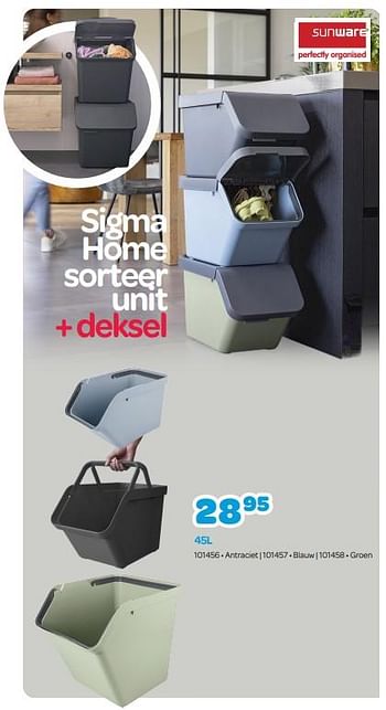 Promoties Sigma home sorteer unit + deksel 45l - Sunware - Geldig van 30/10/2023 tot 10/12/2023 bij Happyland
