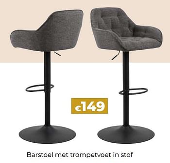 Promotions Barstoel met trompetvoet in stof - Produit Maison - Euroshop - Valide de 24/10/2023 à 31/12/2023 chez Euro Shop