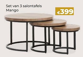 Promoties Set van 3 salontafels mango - Huismerk - Euroshop - Geldig van 24/10/2023 tot 31/12/2023 bij Euro Shop