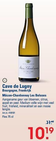 Promoties Cave de lugny bourgogne, frankrijk mâcon-chardonnay les beluses - Witte wijnen - Geldig van 26/10/2023 tot 13/11/2023 bij Sligro