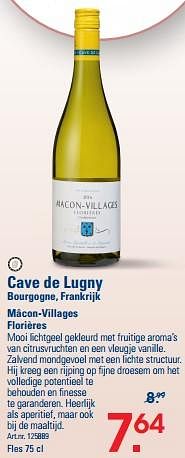 Promoties Cave de lugny bourgogne, frankrijk mâcon-villages florières - Witte wijnen - Geldig van 26/10/2023 tot 13/11/2023 bij Sligro