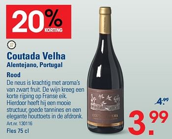 Promoties Coutada velha alentejano, portugal rood - Rode wijnen - Geldig van 26/10/2023 tot 13/11/2023 bij Sligro