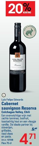 Promoties Luis felipe edwards cabernet sauvignon reserva colchagua valley, chili - Rode wijnen - Geldig van 26/10/2023 tot 13/11/2023 bij Sligro
