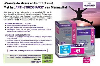 Promoties Anti-stress pack mariene magnesium platinum + vitamine b complex platinum - Mannavital - Geldig van 01/11/2023 tot 30/11/2023 bij Mannavita