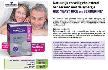 Promoties Red yeast rice + berberine platinum - Mannavital - Geldig van 01/11/2023 tot 30/11/2023 bij Mannavita