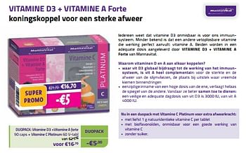 Promoties Vitamine d3 +vitamine a forte + vitamine c platinum - Mannavital - Geldig van 01/11/2023 tot 30/11/2023 bij Mannavita