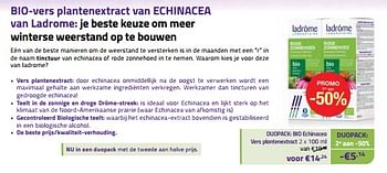 Promoties Duopack bio echinacea vers plantenextract - Ladrome - Geldig van 01/11/2023 tot 30/11/2023 bij Mannavita