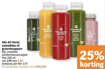 Promoties Smoothie aardbei-banaan-appel - Huismerk - Albert Heijn - Geldig van 06/11/2023 tot 12/11/2023 bij Albert Heijn