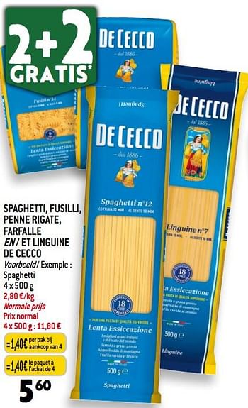 Promoties Spaghetti, fusilli, penne rigate, farfalle en - et linguine de cecco - De Cecco - Geldig van 08/11/2023 tot 14/11/2023 bij Match