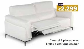 Promotions Canapé 2 places avec 1 relax électrique en cuir - Produit Maison - Euroshop - Valide de 24/10/2023 à 31/12/2023 chez Euro Shop