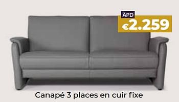 Promotions Canapé 3 places en cuir fixe - Produit Maison - Euroshop - Valide de 24/10/2023 à 31/12/2023 chez Euro Shop