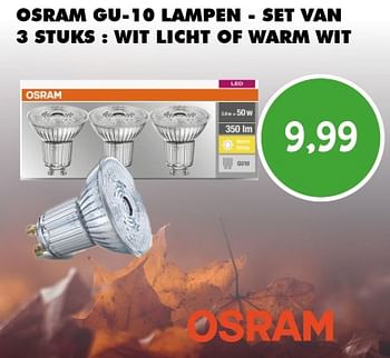 Promoties Osram gu-10 lampen - set van 3 stuks - Osram - Geldig van 07/11/2023 tot 30/11/2023 bij Bouwcenter Frans Vlaeminck