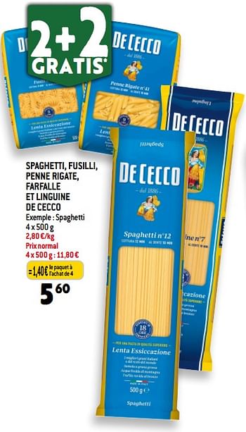 Promotions Spaghetti, fusilli, penne rigate, farfalle et linguine de cecco - De Cecco - Valide de 08/11/2023 à 14/11/2023 chez Match