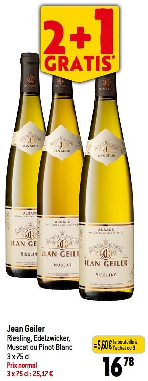 Promotions Jean geiler riesling, edelzwicker, muscat ou pinot blanc - Vins blancs - Valide de 08/11/2023 à 14/11/2023 chez Match