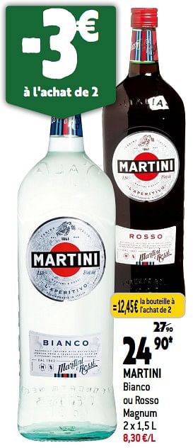 Promotions Martini bianco ou rosso magnum - Martini - Valide de 08/11/2023 à 14/11/2023 chez Match