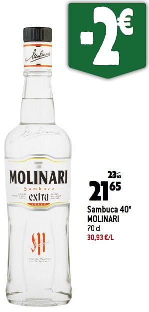 Promotions Sambuca 40° molinari - Molinari - Valide de 08/11/2023 à 14/11/2023 chez Match