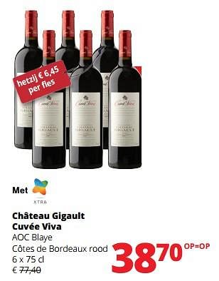 Promoties Château gigault cuvée viva aoc blaye côtes de bordeaux rood - Rode wijnen - Geldig van 02/11/2023 tot 15/11/2023 bij Spar (Colruytgroup)