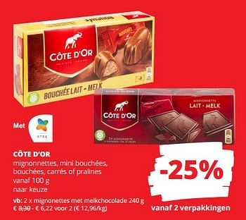 Promoties Côte d’or mignonettes met melkchocolade - Cote D'Or - Geldig van 02/11/2023 tot 15/11/2023 bij Spar (Colruytgroup)
