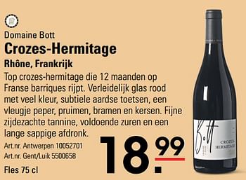 Promoties Crozes-hermitage rhône, frankrijk - Rode wijnen - Geldig van 05/10/2023 tot 31/12/2023 bij Sligro