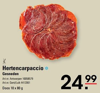 Promoties Hertencarpaccio gesneden - Huismerk - Sligro - Geldig van 05/10/2023 tot 31/12/2023 bij Sligro