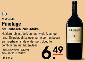 Promoties Pinotage stellenbosch, zuid-afrika - Rode wijnen - Geldig van 05/10/2023 tot 31/12/2023 bij Sligro