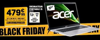 Promotions Acer ordinateur portable i5 - Acer - Valide de 08/11/2023 à 27/11/2023 chez Electro Depot