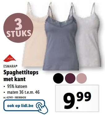 Promoties Spaghettitops met kant - Esmara - Geldig van 15/11/2023 tot 21/11/2023 bij Lidl