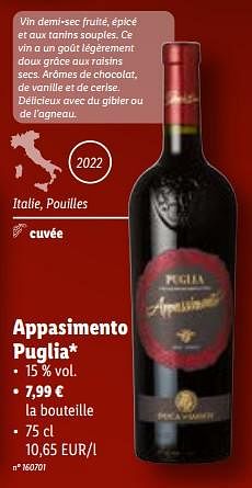 Promotions Appasimento puglia - Vins rouges - Valide de 15/11/2023 à 21/11/2023 chez Lidl