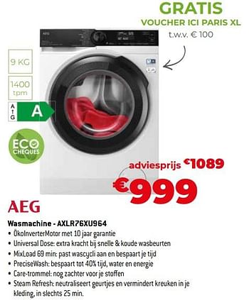 Promoties Aeg wasmachine - axlr76xu964 - AEG - Geldig van 26/10/2023 tot 24/11/2023 bij Exellent