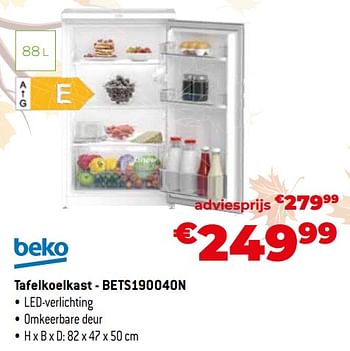 Promoties Beko tafelkoelkast - bets190040n - Beko - Geldig van 26/10/2023 tot 24/11/2023 bij Exellent
