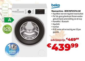 Promoties Beko wasmachine - beb3wfu57411w - Beko - Geldig van 26/10/2023 tot 24/11/2023 bij Exellent