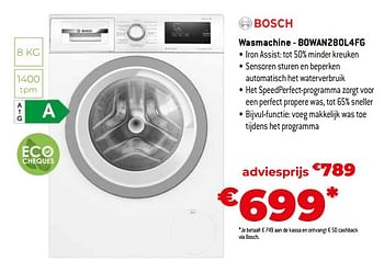 Promoties Bosch wasmachine - bowan280l4fg - Bosch - Geldig van 26/10/2023 tot 24/11/2023 bij Exellent