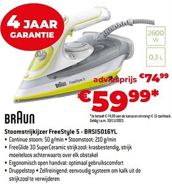 Promoties Braun stoomstrijkijzer freestyle 5 - brsi5016yl - Braun - Geldig van 26/10/2023 tot 24/11/2023 bij Exellent