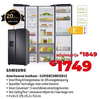 Promoties Samsung amerikaanse koelkast - s1rs68cg883eb1e - Samsung - Geldig van 26/10/2023 tot 24/11/2023 bij Exellent