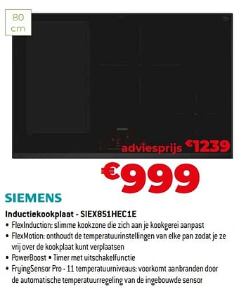 Promoties Siemens inductiekookplaat - siex851hec1e - Siemens - Geldig van 26/10/2023 tot 24/11/2023 bij Exellent