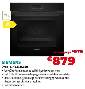 Promoties Siemens oven - sihb272abb0 - Siemens - Geldig van 26/10/2023 tot 24/11/2023 bij Exellent
