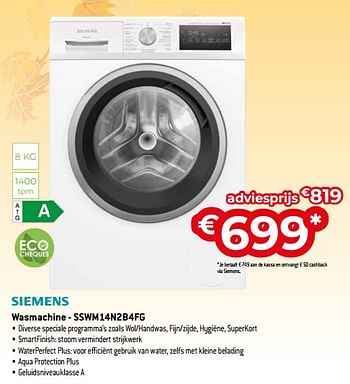 Promoties Siemens wasmachine - sswm14n2b4fg - Siemens - Geldig van 26/10/2023 tot 24/11/2023 bij Exellent