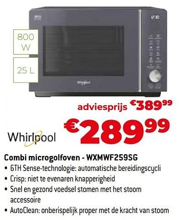 Promoties Whirlpool combi microgolfoven - wxmwf259sg - Whirlpool - Geldig van 26/10/2023 tot 24/11/2023 bij Exellent