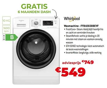 Promoties Whirlpool wasmachine - ffb10658bevf - Whirlpool - Geldig van 26/10/2023 tot 24/11/2023 bij Exellent