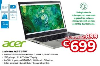 Promoties Acer aspire vero av15-52-54av - Acer - Geldig van 03/11/2023 tot 30/11/2023 bij Exellent