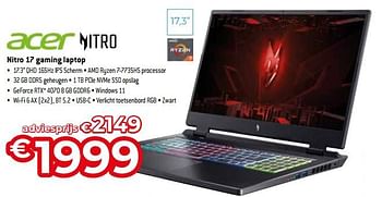 Promoties Acer nitro 17 gaming laptop - Acer - Geldig van 03/11/2023 tot 30/11/2023 bij Exellent