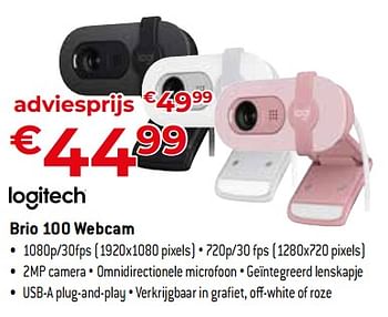 Promoties Logitech brio 100 webcam - Logitech - Geldig van 03/11/2023 tot 30/11/2023 bij Exellent