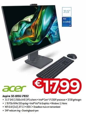 Promoties Acer aspire 32-1856 i7832 - Acer - Geldig van 03/11/2023 tot 30/11/2023 bij Exellent